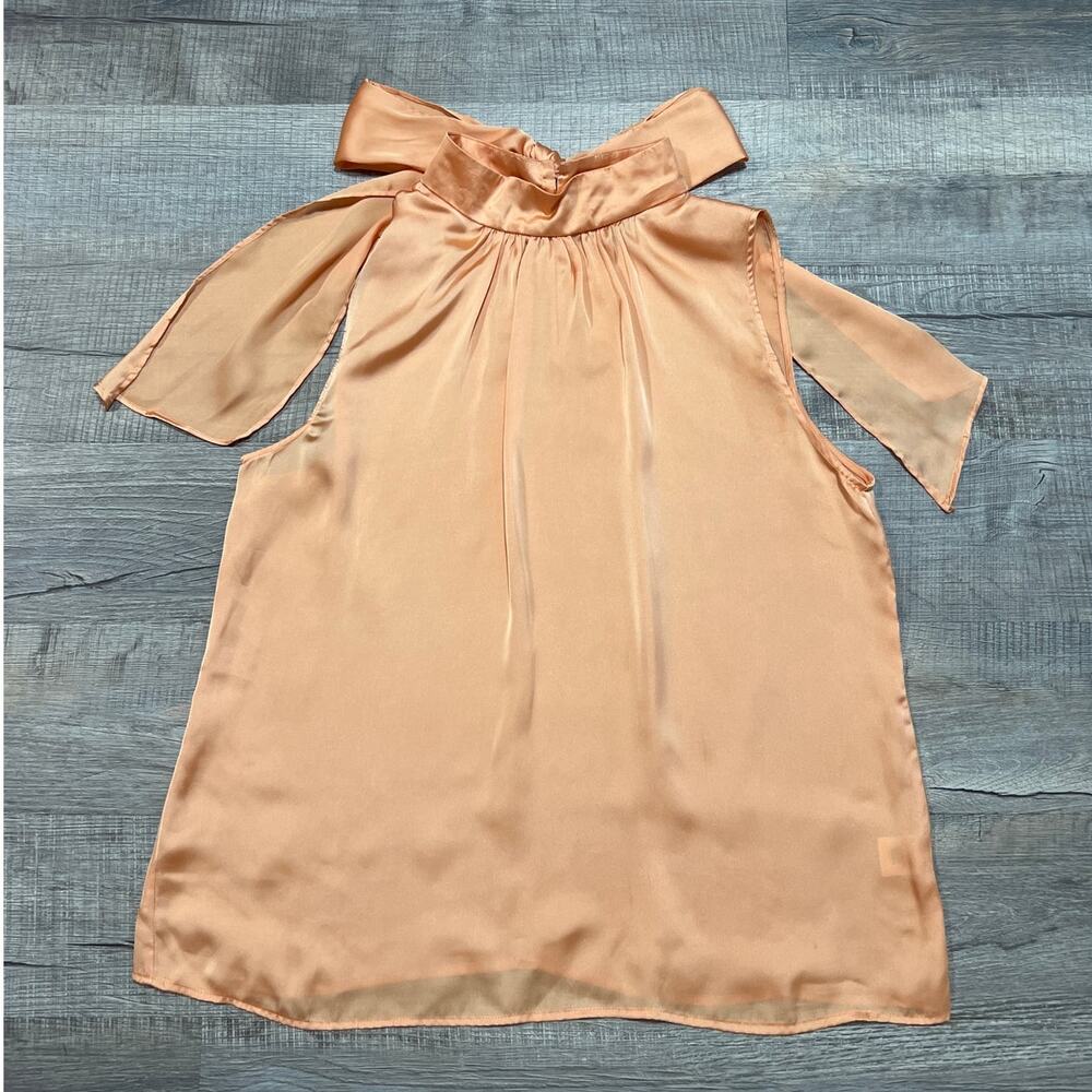 Sandro Paris Plus Size 1X Sleeveless Blouse Satin Ribbon Bow Tie Back Flowy Top